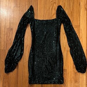 Lucy in the Sky Sequin Dark Green Black Long Sleeve Dress